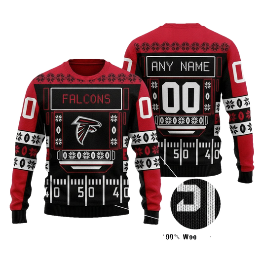 Custom Name Number Nfl Atlanta Falcons Playing Field Ugly Christmas Sweater ? Usalast