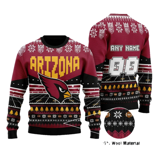 Custom Name Number Nfl Arizona Cardinals Rugby Stadium Ugly Christmas Sweater ? Usalast