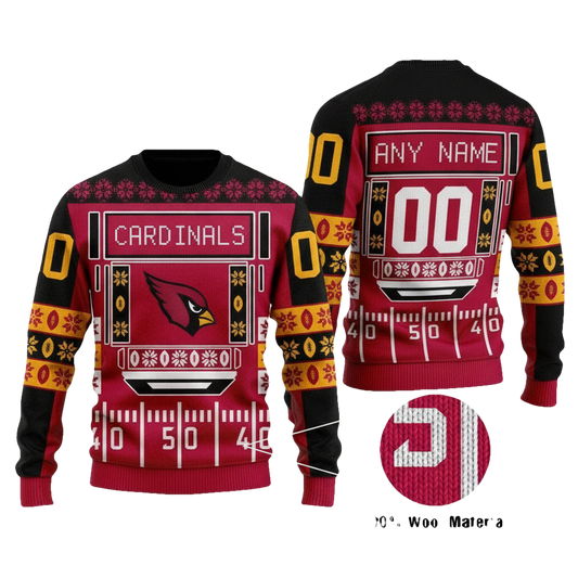 Custom Name Number Nfl Arizona Cardinals Playing Field Ugly Christmas Sweater ? Usalast