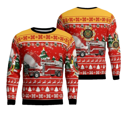 Custom Name Frederick County MD Fire Rescue Christmas Sweater 3D ? Usalast