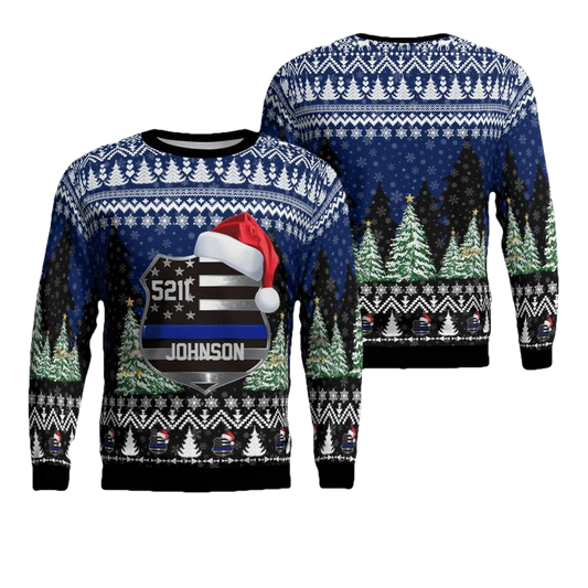 Custom Name Badge Number Police Christmas AOP Sweater ? NF41 ? Usalast