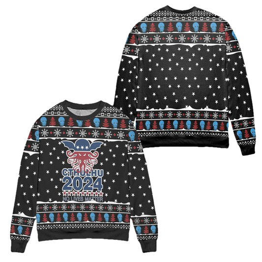 Cthulhu 2024 No Lives Matter Star Pattern Ugly Christmas Sweater ? Black ? Usalast