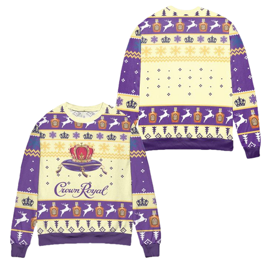 Crown Royal Logo Snowflakes Ugly Christmas Sweater ? Purple Beige ? Usalast