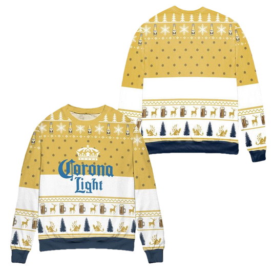 Corona Light Beer Snowflake Pattern Ugly Christmas Sweater ? White Yellow ? Usalast