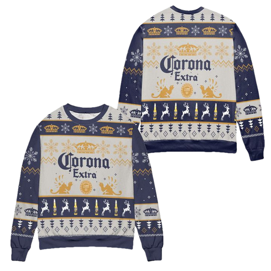 Corona Extra Snowflake Reindeer Pattern Ugly Christmas Sweater ? Usalast