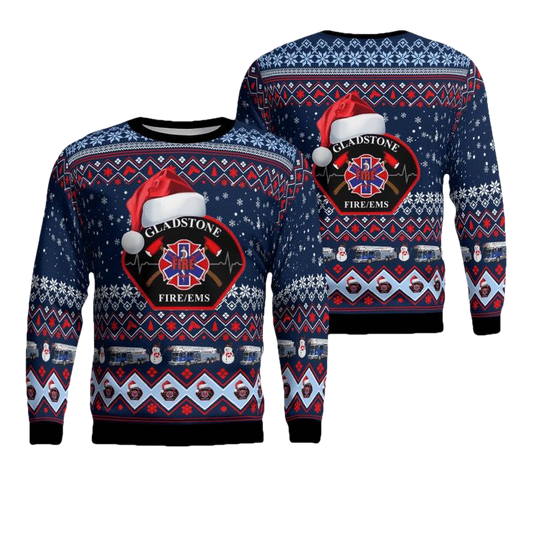 City of Gladstone Fire-EMS Christmas AOP Sweater ? Usalast