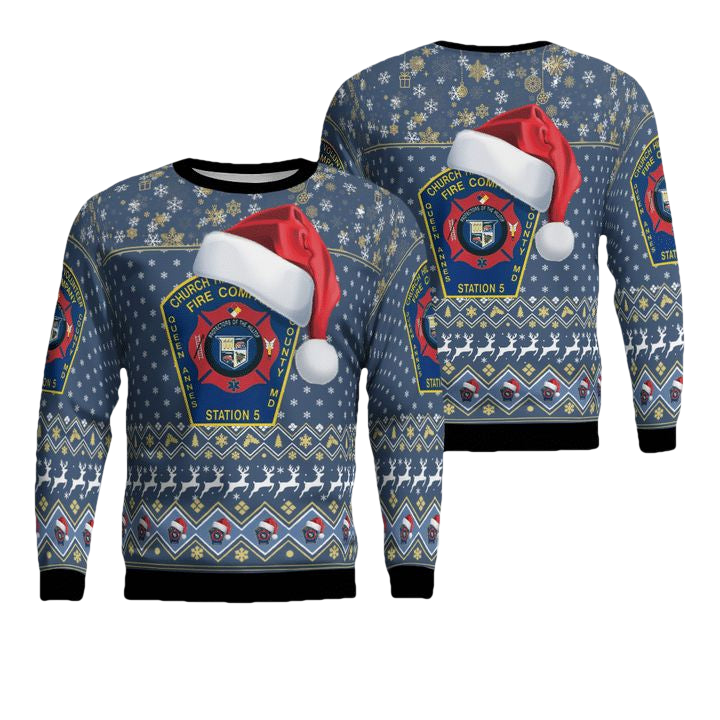 Church Hill Volunteer Fire Company Queen Annes County Maryland Christmas AOP Sweater ? GK41 ? Usalast