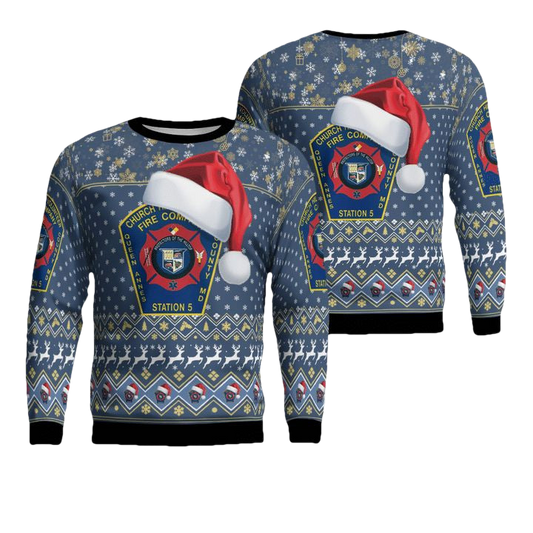 Church Hill Volunteer Fire Company Queen Annes County Maryland Christmas AOP Sweater ? GK41 ? Usalast