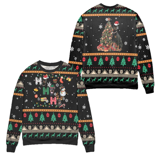 Christmas Celebration with Doberman Ugly Christmas Sweater ? Black ? Usalast