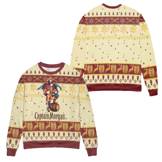 Captain Morgan Logo Christmas Pattern Ugly Christmas Sweater ? Red Beige ? Usalast