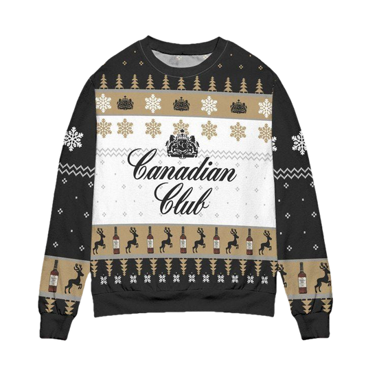 Canadian Club Whisky Snowflake Pattern Ugly Christmas Sweater ? Black ? Usalast