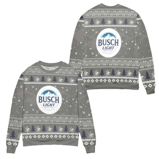 Busch Light Beer Pine Tree Snowflake Ugly Christmas Sweater ? Gray ? Usalast