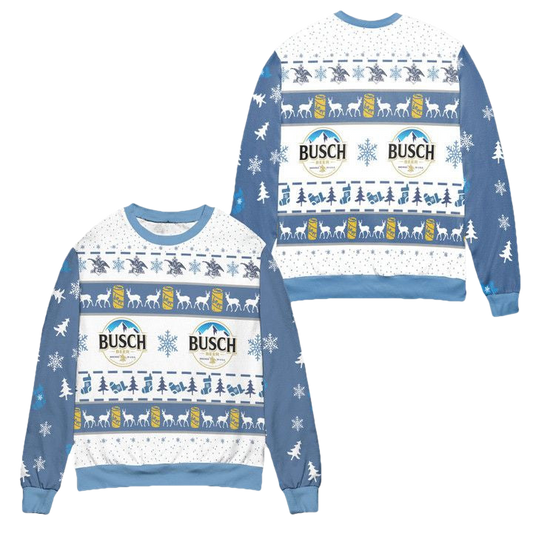 Busch Beer Snowflake Socks Pattern Ugly Christmas Sweater ? Blue White ? Usalast