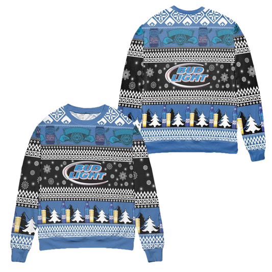 Bud Light Snowflakes Pattern Ugly Christmas Sweater ? Blue ? Usalast