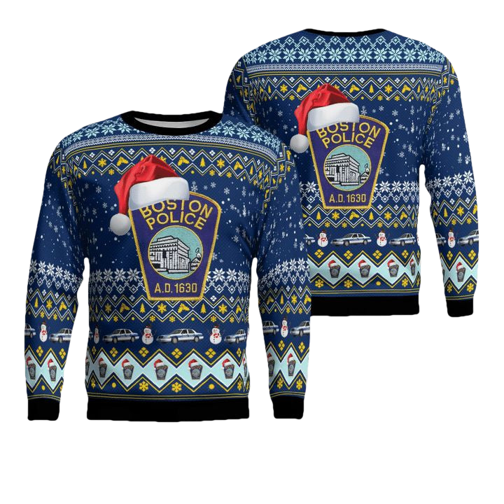 Boston Police Department Christmas AOP Sweater ? UW31 ? Usalast