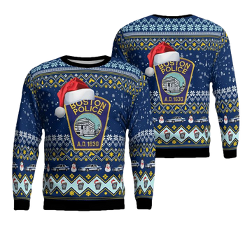 Boston Police Department Christmas AOP Sweater ? UW31 ? Usalast