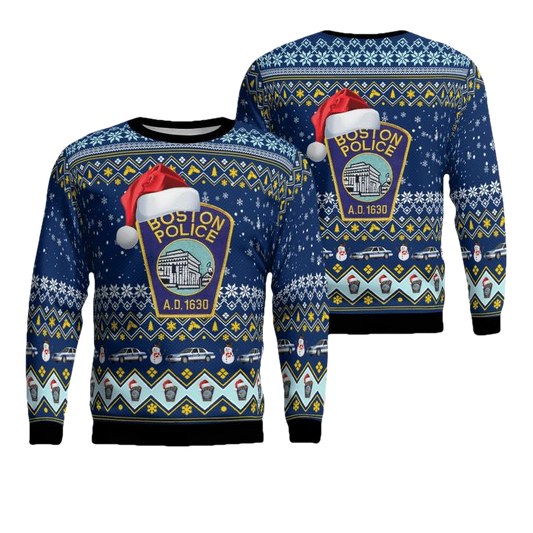 Boston Police Department Christmas AOP Sweater ? UW31 ? Usalast