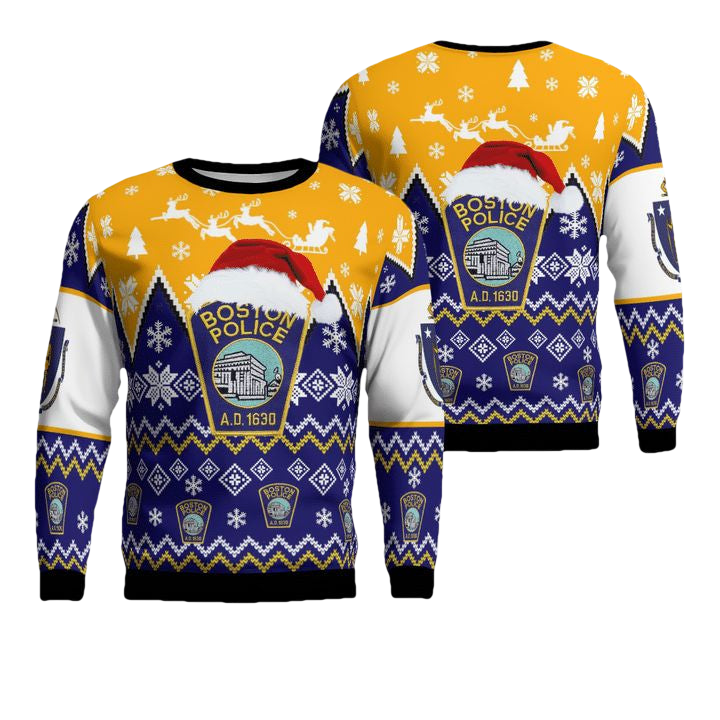 Boston Massachusetts Boston Police Department Christmas Sweater 3D ? Usalast