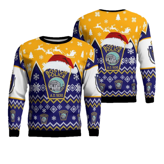 Boston Massachusetts Boston Police Department Christmas Sweater 3D ? Usalast