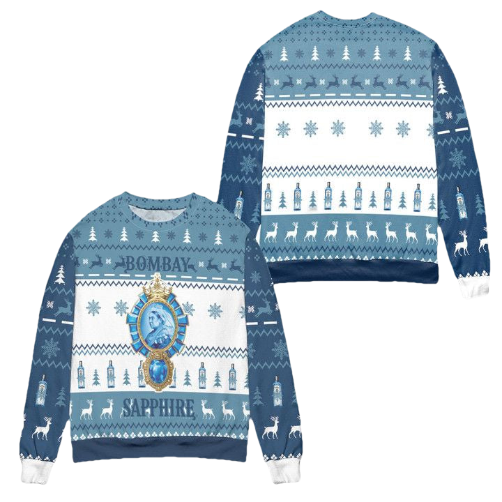 Bombay Sapphire Whisky Pine Tree Ugly Christmas Sweater ? Blue ? Usalast