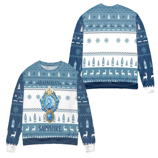 Bombay Sapphire Whisky Pine Tree Ugly Christmas Sweater ? Blue ? Usalast