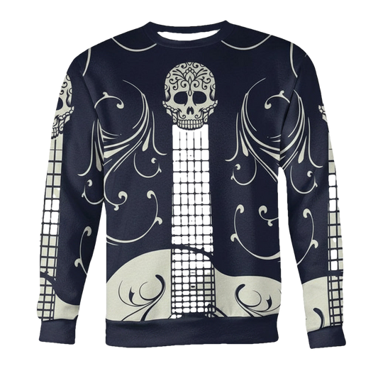 Blue And White Sugar Skull Guitar Sweater ? Usalast