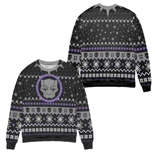 Black Panther Mask Wakanda Snowflake Pattern Ugly Christmas Sweater ? Black ? Usalast