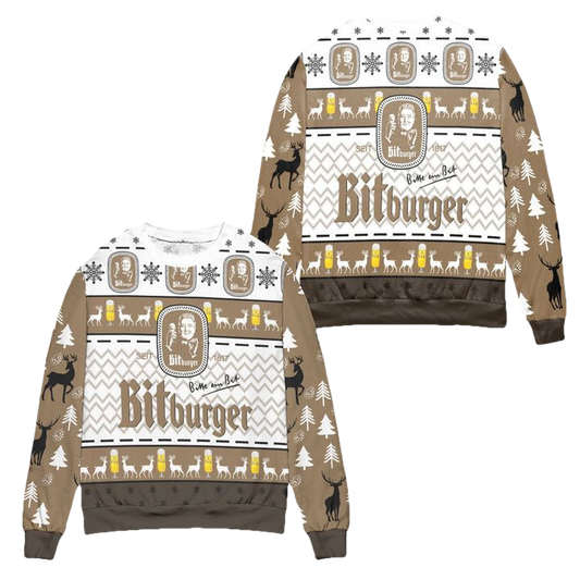 Bitburger Beer Logo Reindeer Pattern Ugly Christmas Sweater ? Usalast