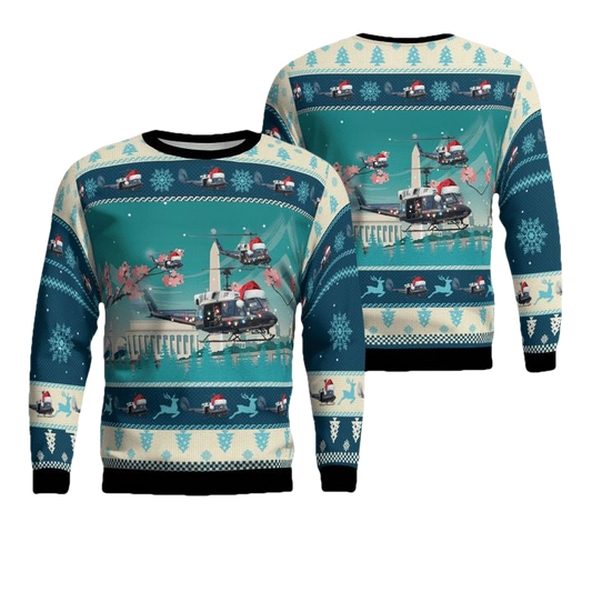 Bell UH-1N Twin Huey of the 1st Helicopter Squadron flying over Washington DC Christmas AOP Sweater ? DR01 ? Usalast