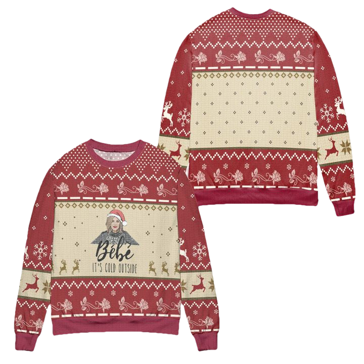 Bebe Its Cold Outside Schitts Creek Reindeer Snowflake Pattern Ugly Christmas Sweater ? Red ? Usalast