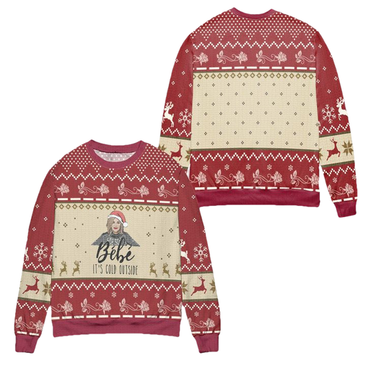 Bebe Its Cold Outside Schitts Creek Reindeer Snowflake Pattern Ugly Christmas Sweater ? Red ? Usalast