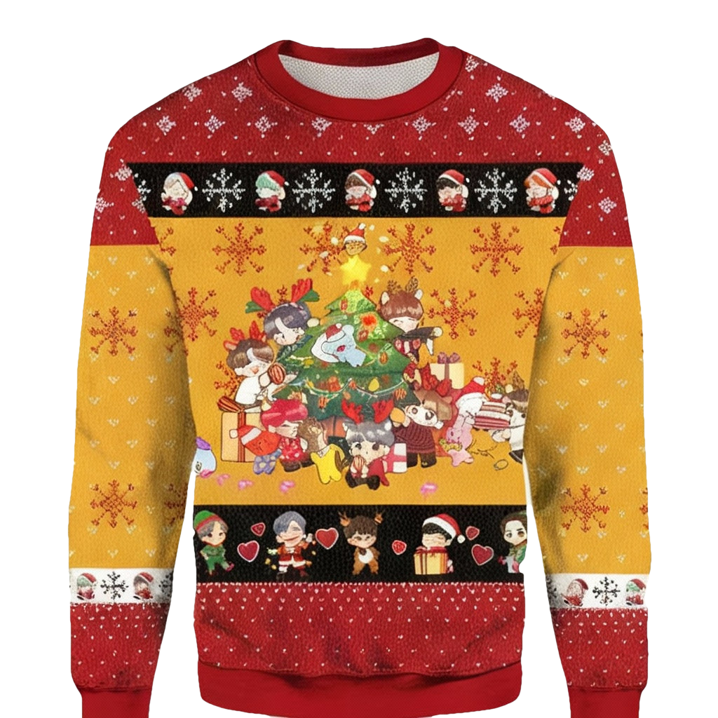 Bangtan Boys Friends BTS Chibi Ugly Xmas 3D Sweater ? Usalast