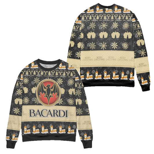 Bacardi Rum Snowflake Pattern Ugly Christmas Sweater ? Usalast