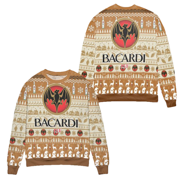 Bacardi 151 Reindeer Pattern Ugly Christmas Sweater ? Usalast