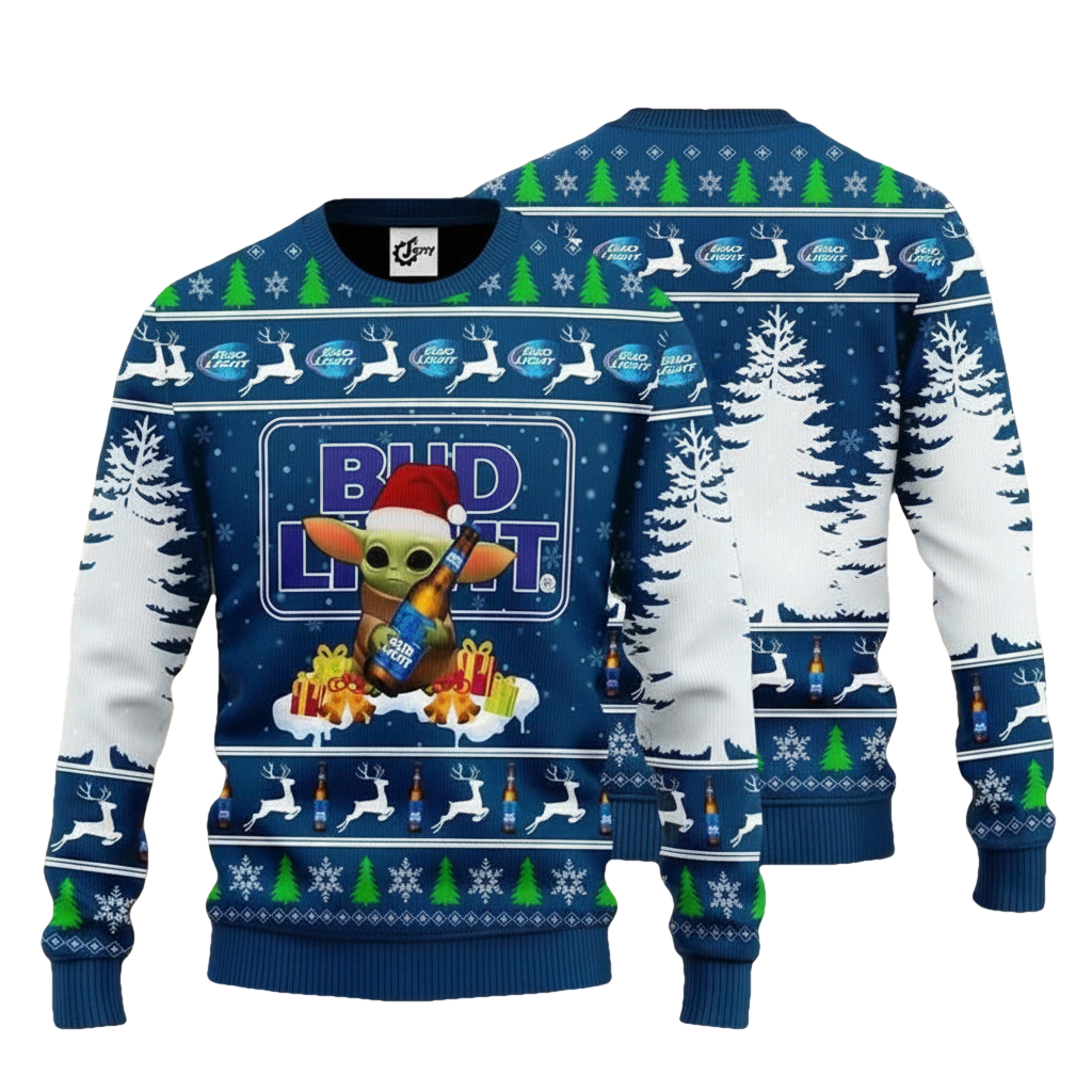 Baby Yoda Love Bud Light Beer Bud Beer Xmas 3d Ugly Christmas Sweater ? Usalast