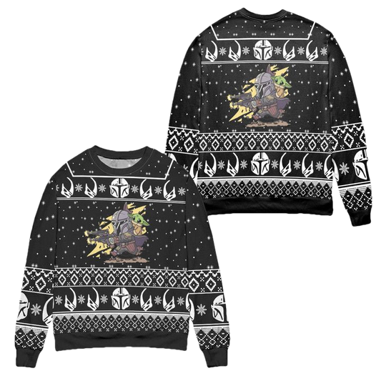 Baby Yoda Boba Fett Fire A Gun Star Wars Ugly Christmas Sweater ? Usalast