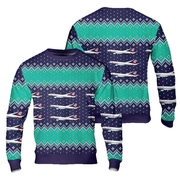 Austrian Airlines Boeing 777-2Z9 ER AOP Ugly Christmas Sweater ? Usalast