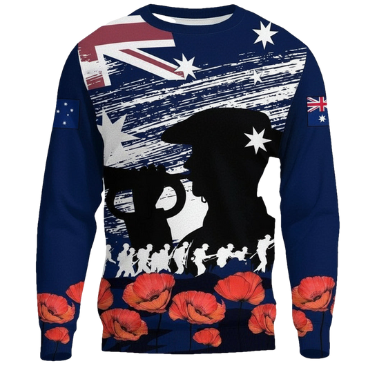 Australia Anzac Sweater ? Lest We Forget Flag And Poppies A24 ? Usalast