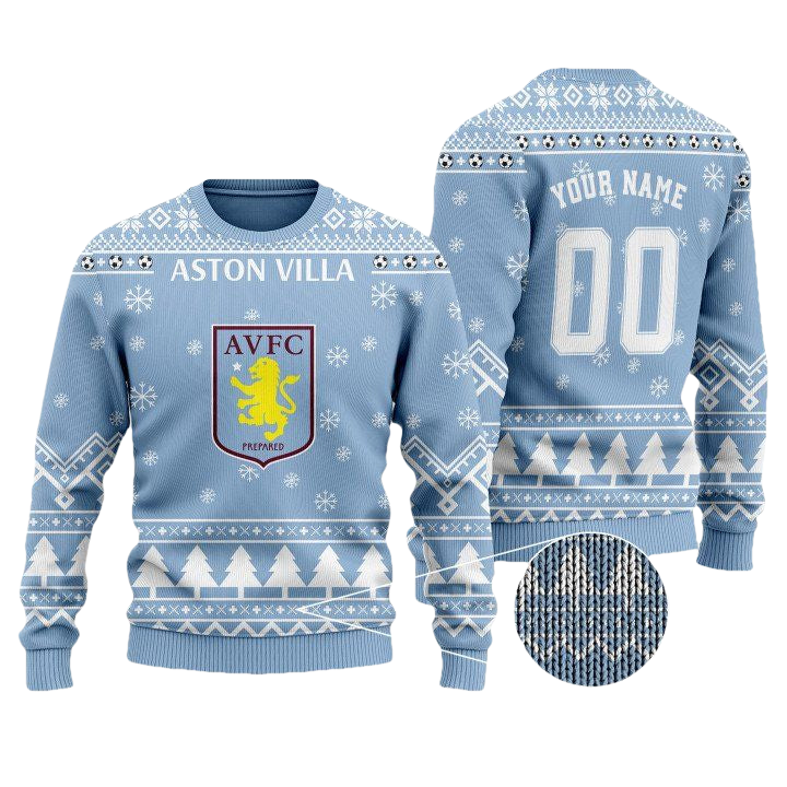 Aston Villa Custom Name And Number Ugly Christmas Sweater ? Usalast