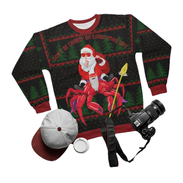 Anta Riding On A Crab Crustaceancore Dont Be Crabby On Day 3d Ugly Christmas Sweater ? Usalast
