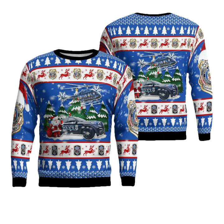 Anne Arundel County Maryland Anne Arundel County Police Department Car And Bell 407 Helicopter Christmas Sweater 3D ? Usalast