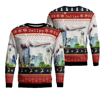 American Airlines Air Cal Heritage With Santa Over Dallas Christmas AOP Sweater ? Usalast