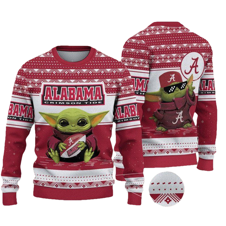 Alabama Crimson Baby Yoda Tide Merry Christmas Knitted Ugly Sweater ? Usalast