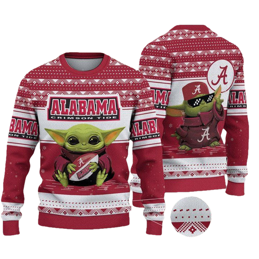 Alabama Crimson Baby Yoda Tide Merry Christmas Knitted Ugly Sweater ? Usalast