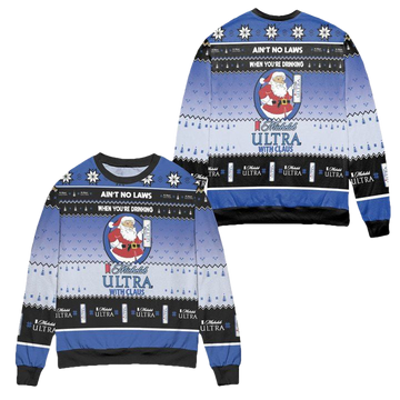 Aint No Laws When Youre Drinking Michelob Ultra With Claus Ugly Christmas Sweater ? Black Blue ? Usalast