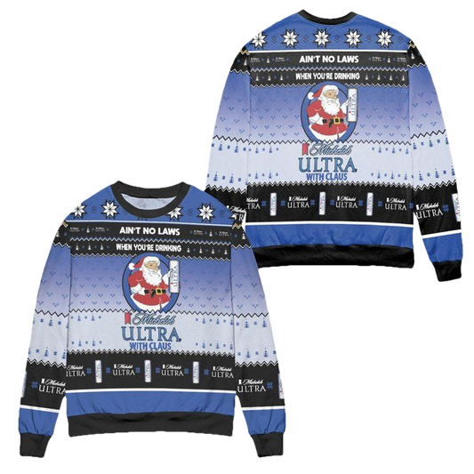 Aint No Laws When Youre Drinking Michelob Ultra With Claus Ugly Christmas Sweater ? Black Blue ? Usalast