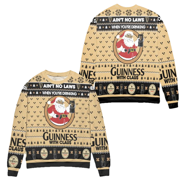 Aint No Laws When Youre Drinking Guinness With Claus Ugly Christmas Sweater ? Usalast