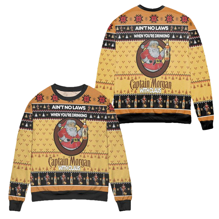 Aint No Laws When Youre Drinking Captain Morgan With Claus Ugly Christmas Sweater ? Yellow ? Usalast