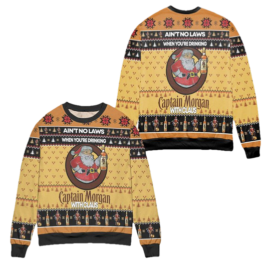 Aint No Laws When Youre Drinking Captain Morgan With Claus Ugly Christmas Sweater ? Yellow ? Usalast