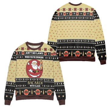 Aint No Laws When Youre Drinking Bacardi With Claus Ugly Christmas Sweater ? Black Yellow ? Usalast
